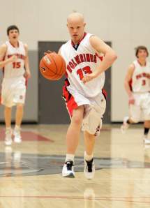 Zac Trim dribbling down the court at Truckee High School